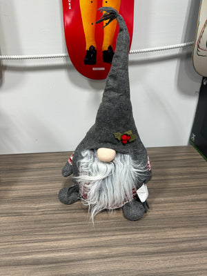 Holiday Grey Felt Gnome Plush Accent - Red White Fair Isle Knit Tree Sweater