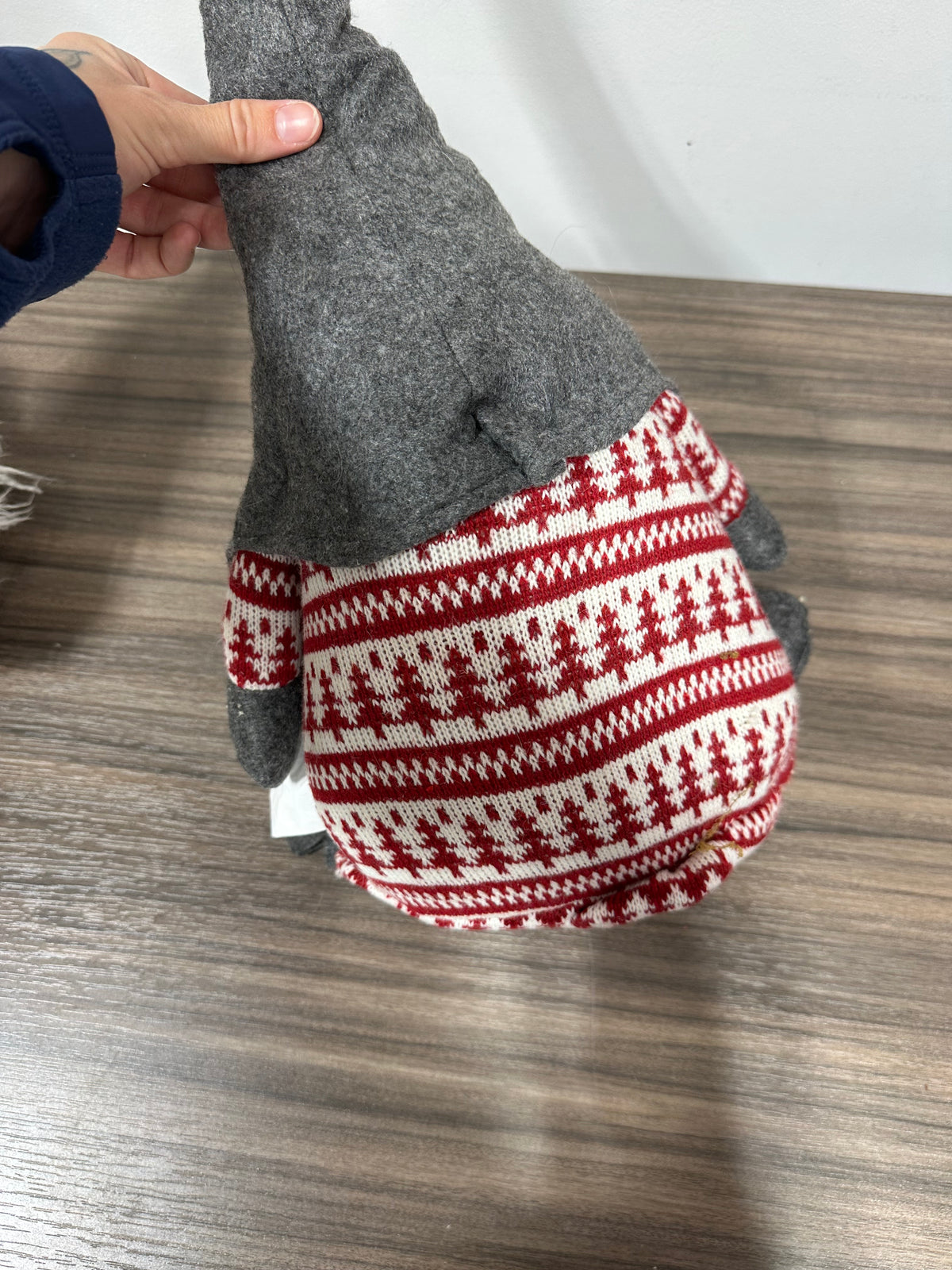Holiday Grey Felt Gnome Plush Accent - Red White Fair Isle Knit Tree Sweater