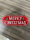 Merry Christmas Embossed Metal Sign - Red Hanging Plaque Holiday Porch Decor