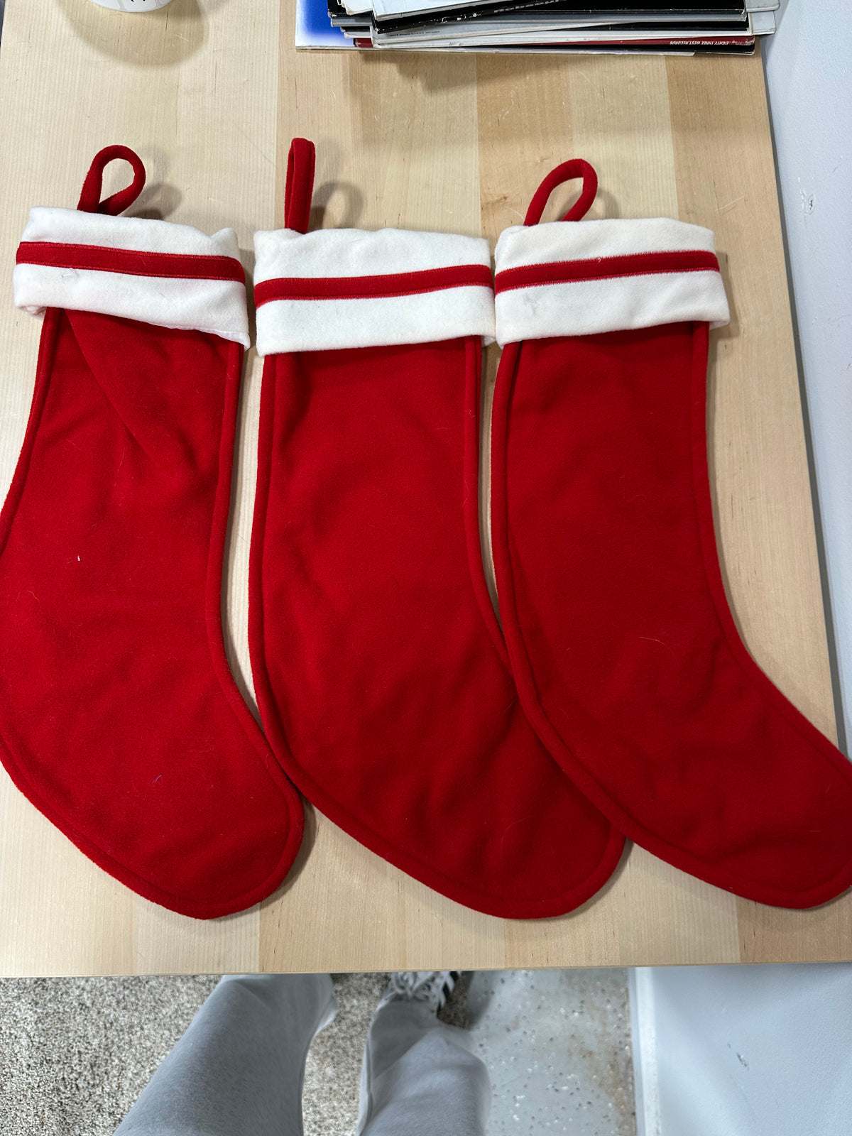 Set of 3 Matching Traditional Red & White Christmas Stockings
