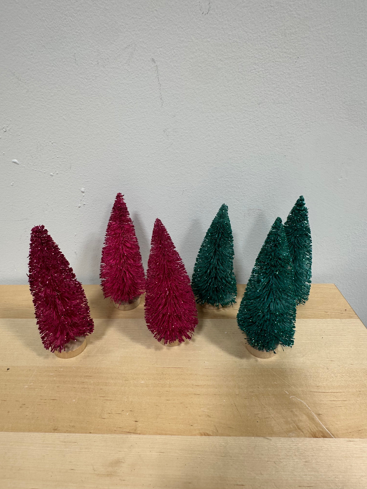 Mini Bottle Brush Trees Set of 6 Magenta Teal Glitter