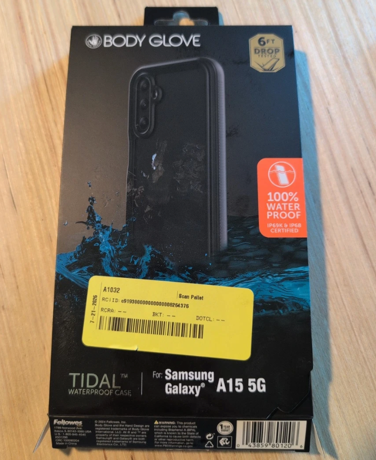 Body Glove Tidal Waterproof Phone Case packaged for the Samsung Galaxy A15 5G