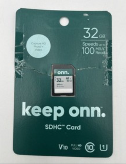 Onn 32GB Class 10 SDHC flash memory card with read speeds up to 100 MB/s