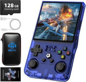 R36 Max Handheld RETRO Game Console Blue 128GB Open Source Dual Joystick R36s