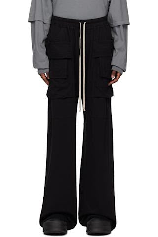 RICK OWENS DRKSHDW Black Porterville Creatch Wide Drawstring Cargo Pants Sz 32