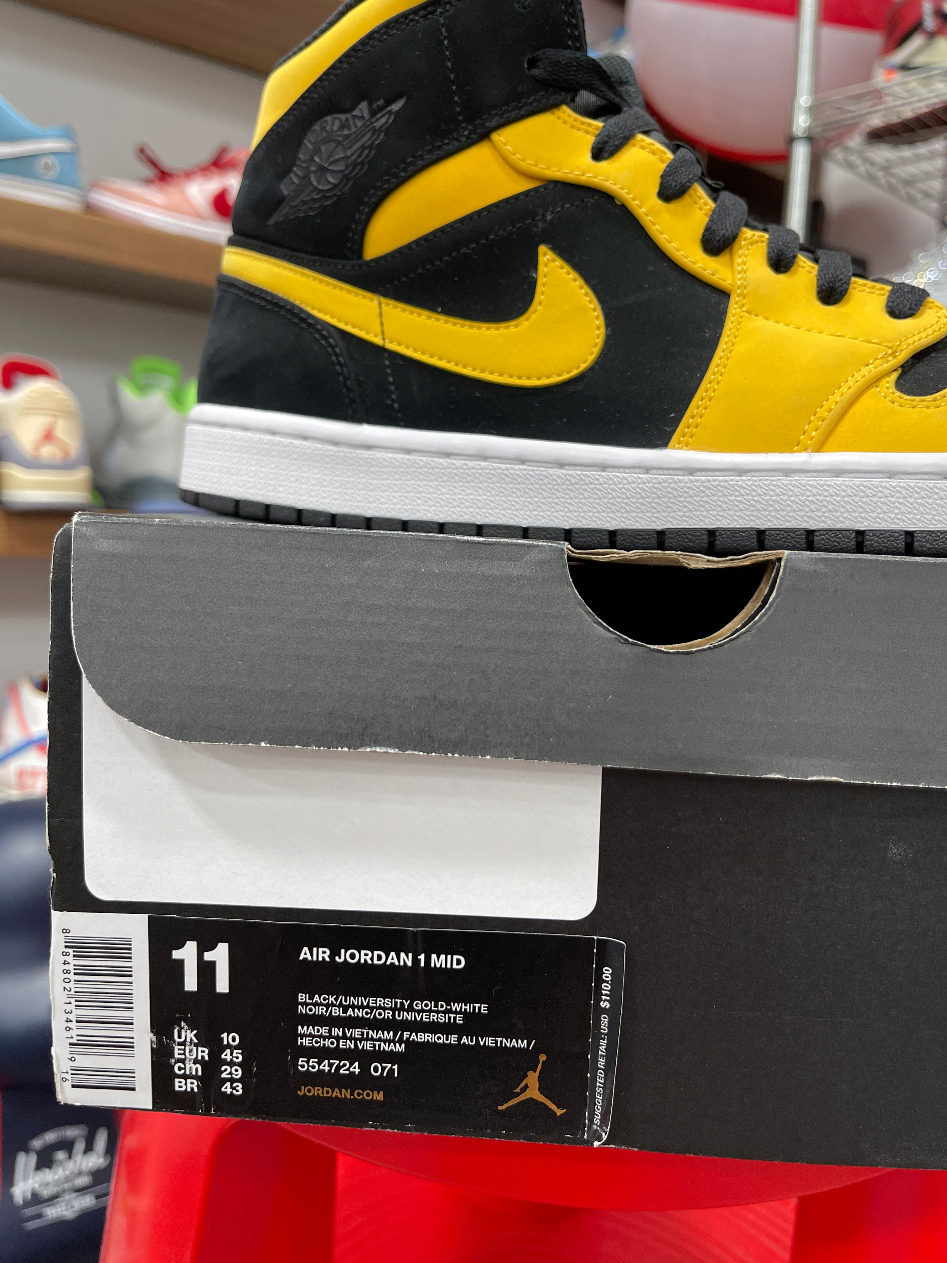 Jordan 1 Mid Black University Gold (New Love) Sz 11