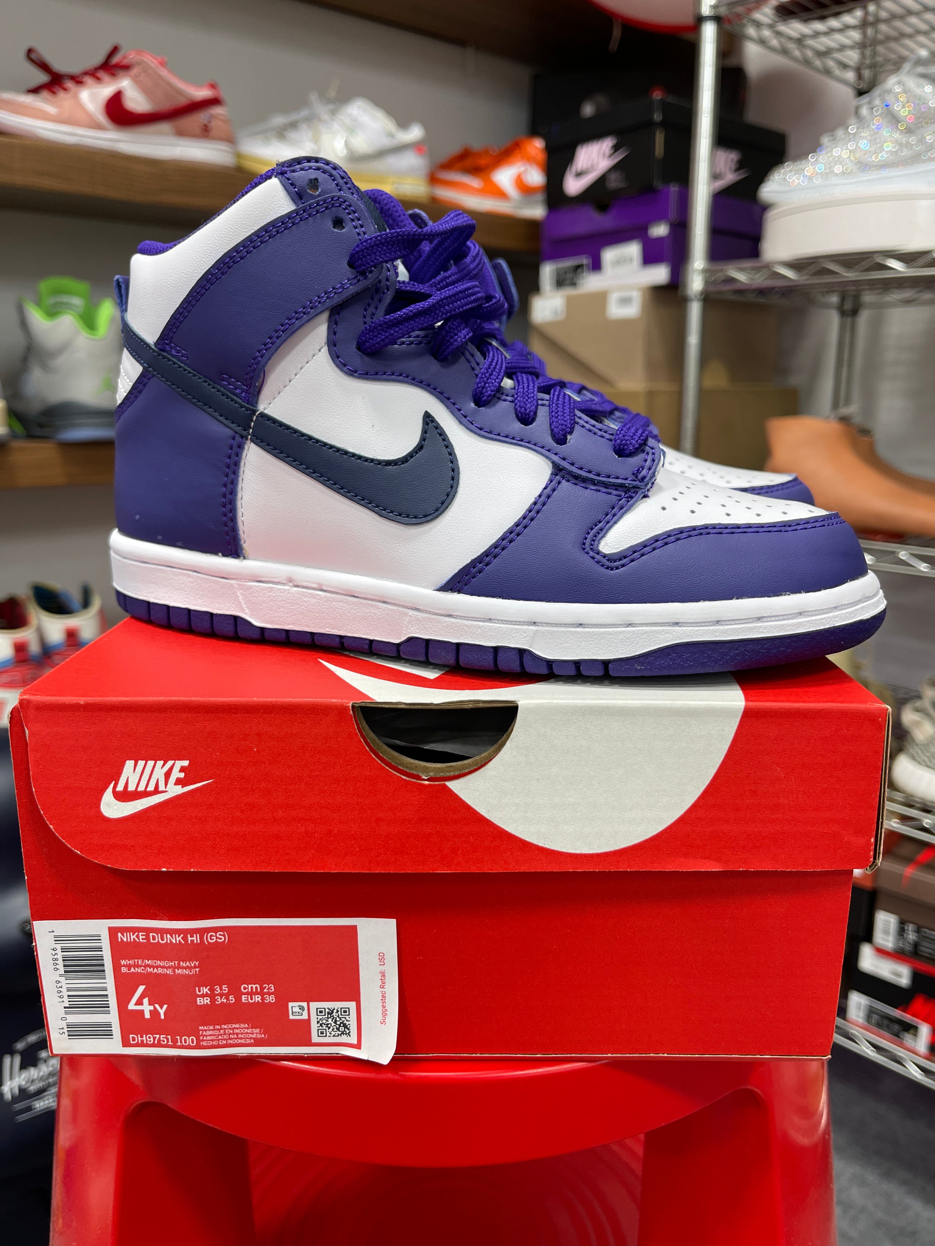 Nike Dunk HI GSElectro Purple Midnight Navy Sz 4y