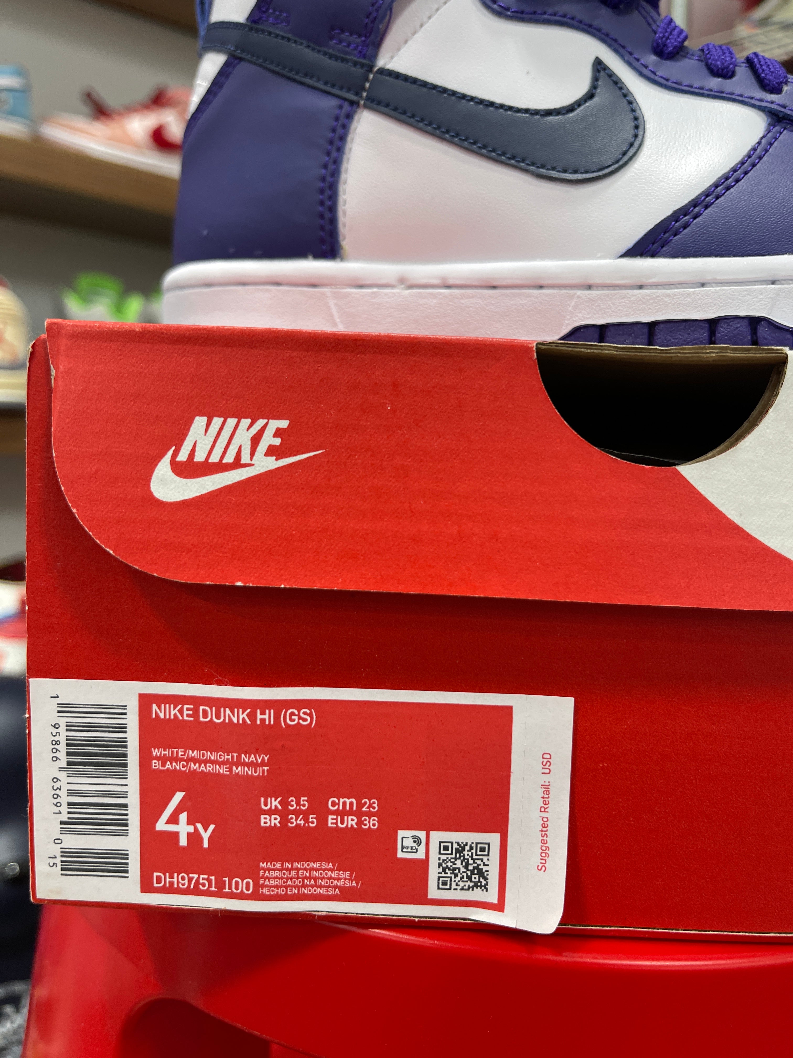 Nike Dunk HI GSElectro Purple Midnight Navy Sz 4y