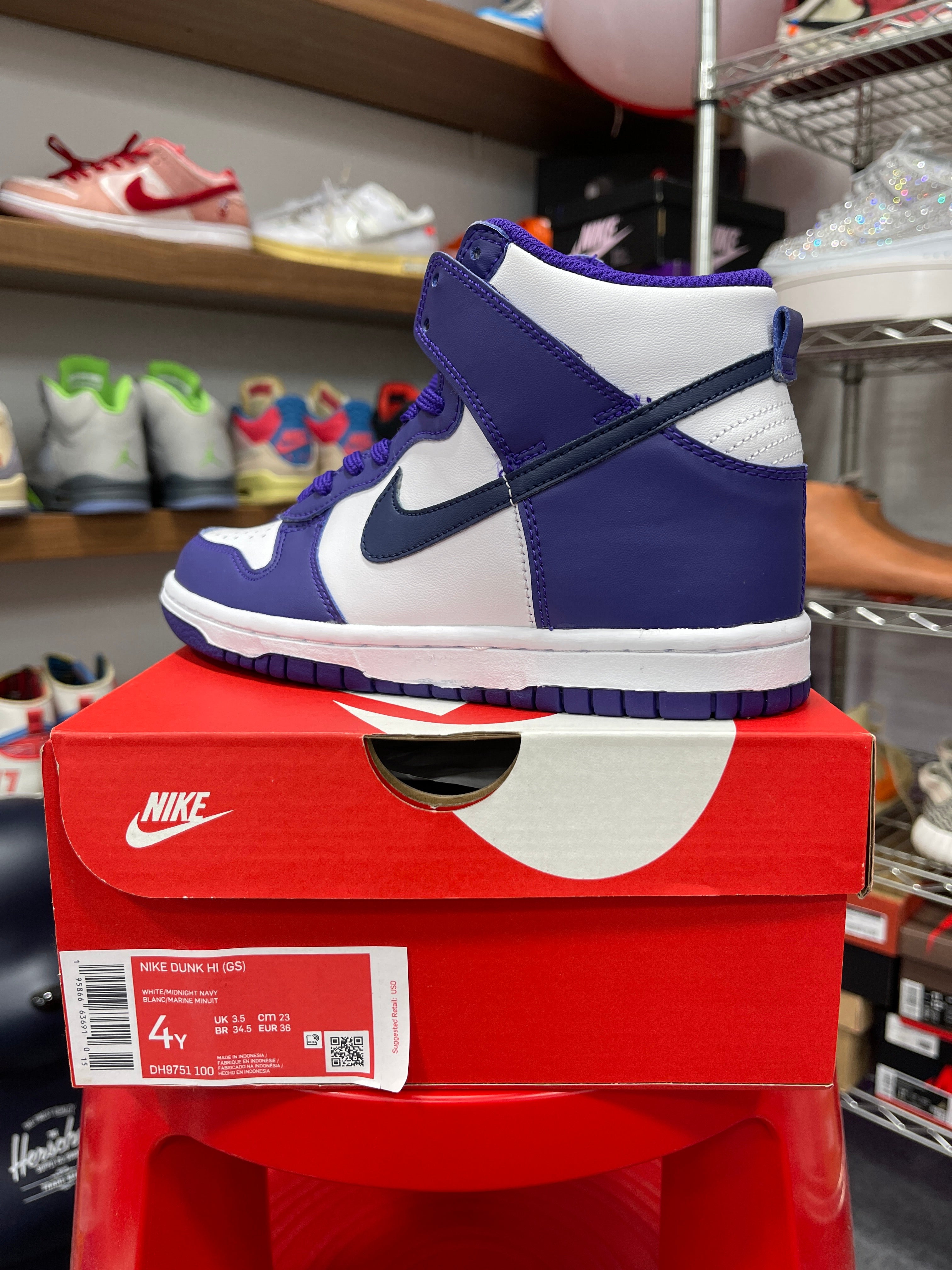 Nike Dunk HI GSElectro Purple Midnight Navy Sz 4y