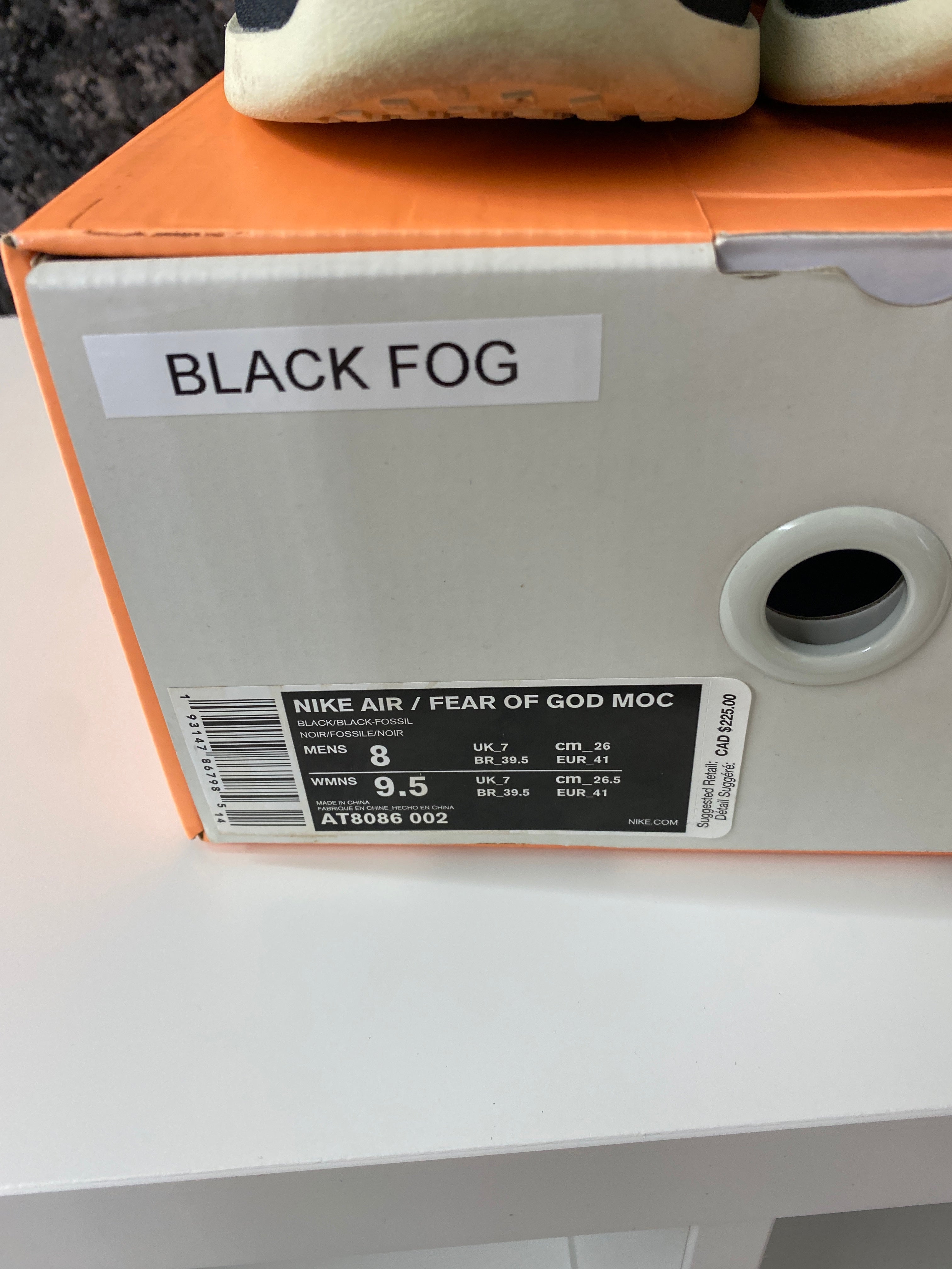 Nike Air Fear Of God Moccasin Black Sz 8