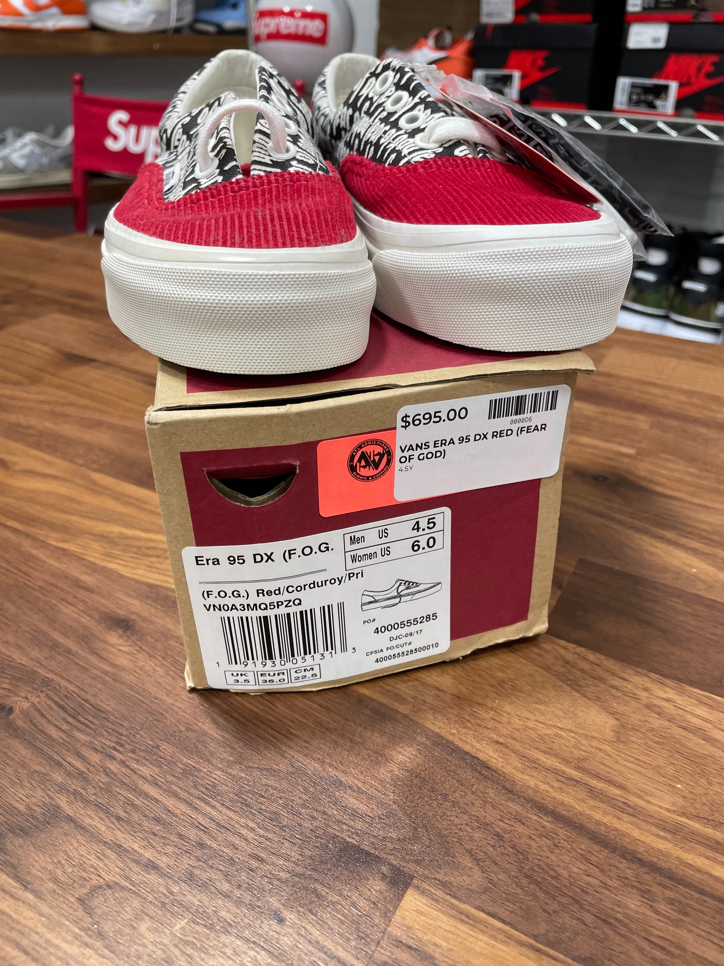 Vans Era 95 DX Fear of God Red Sz 4.5 Mens 6 Women's