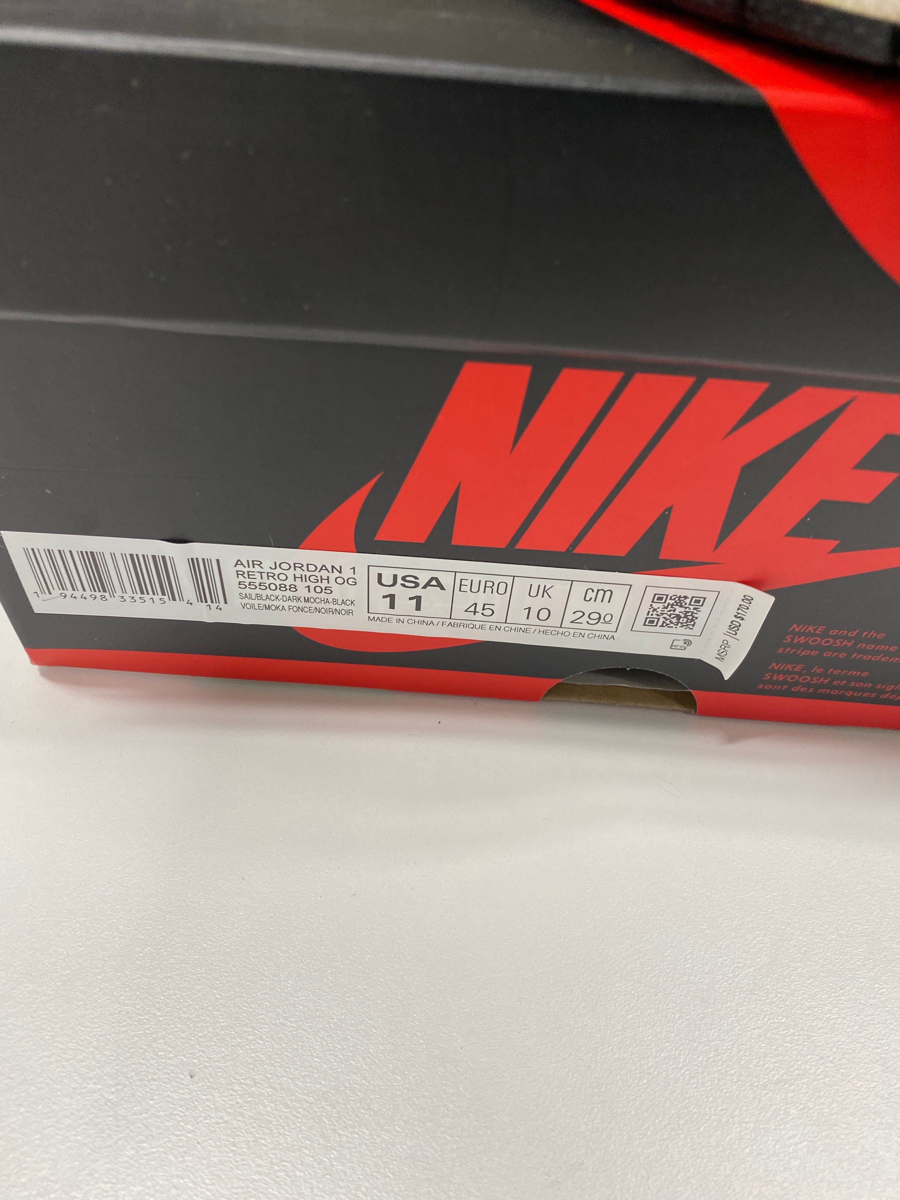 Jordan 1 Retro High Dark Mocha Sz 11