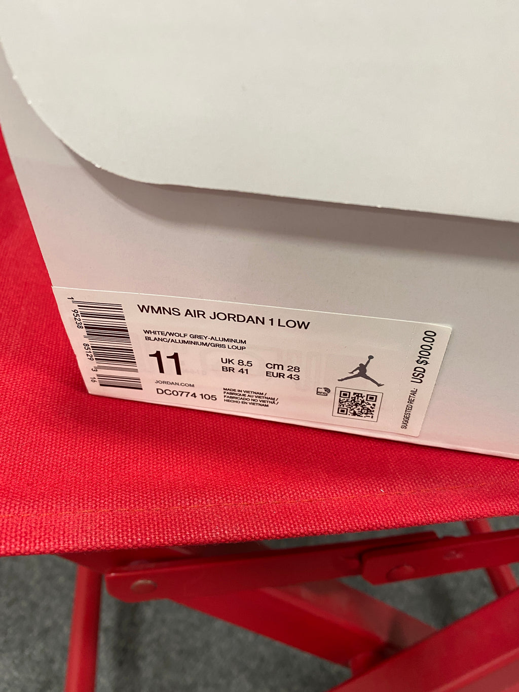 Wmns Air Jordan 1 Low 'White Wolf Grey' Sz W 10.5 / Mens 9
