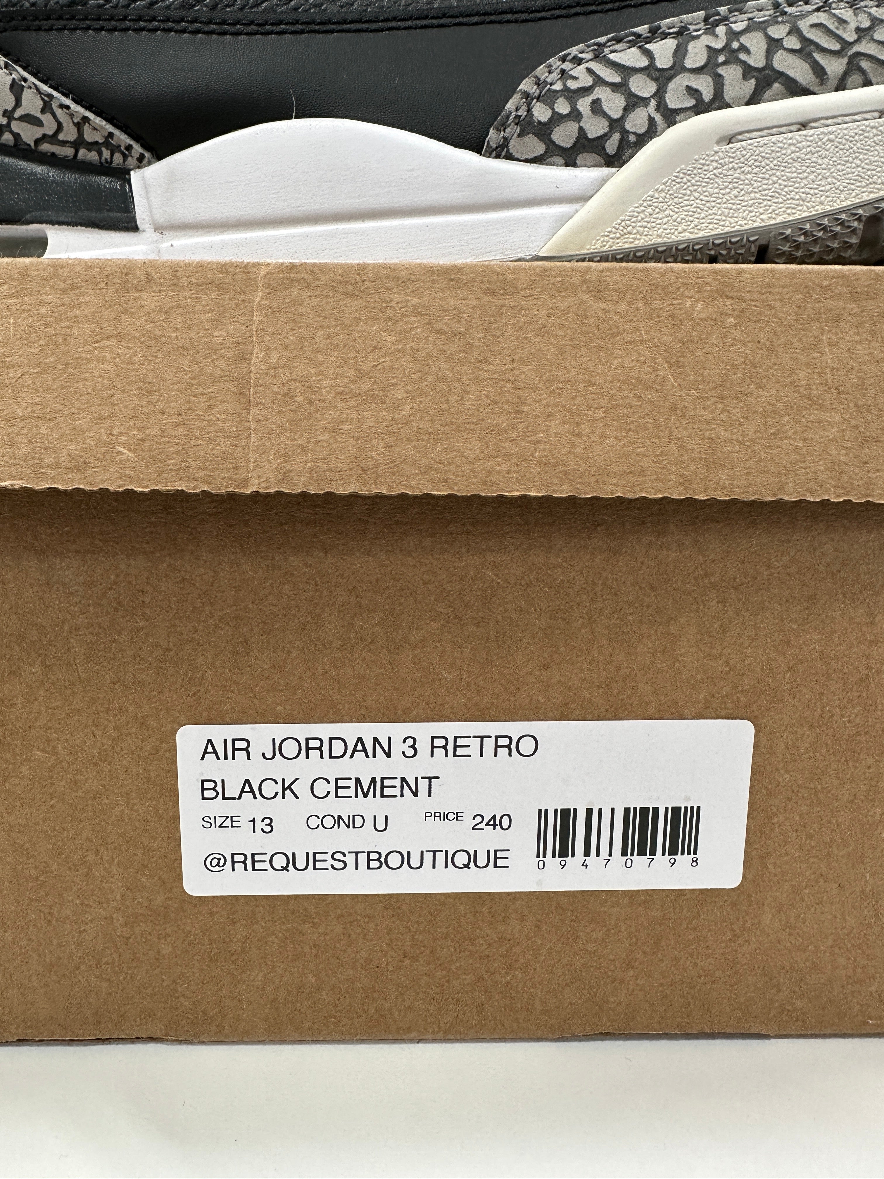 Air Jordan 3 Black Cement Sz 13