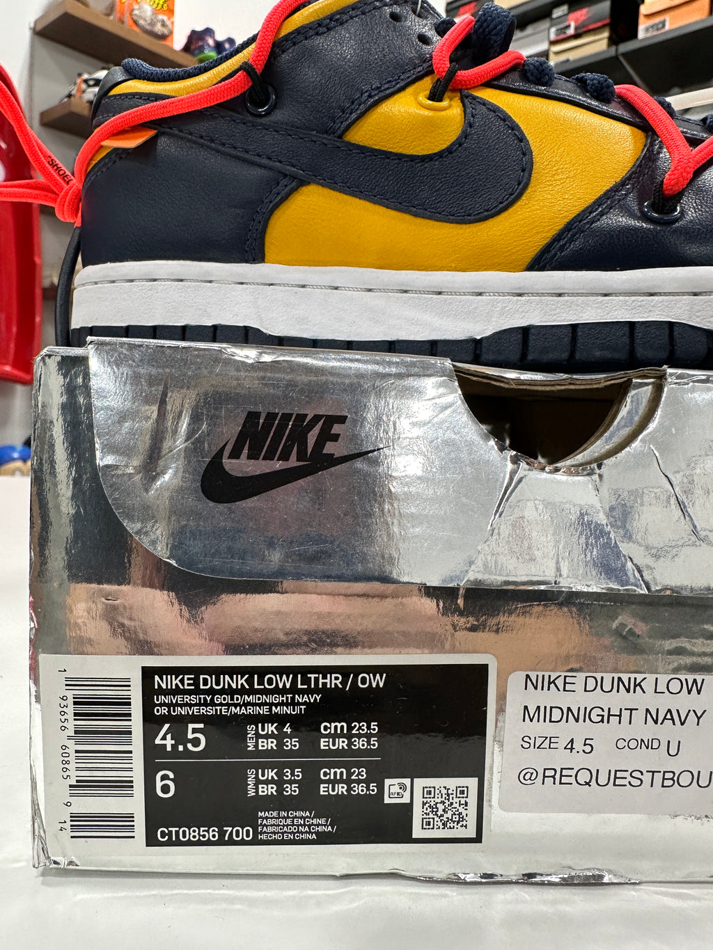 Off White x Nike Dunk Low Michigan Sz 4.5