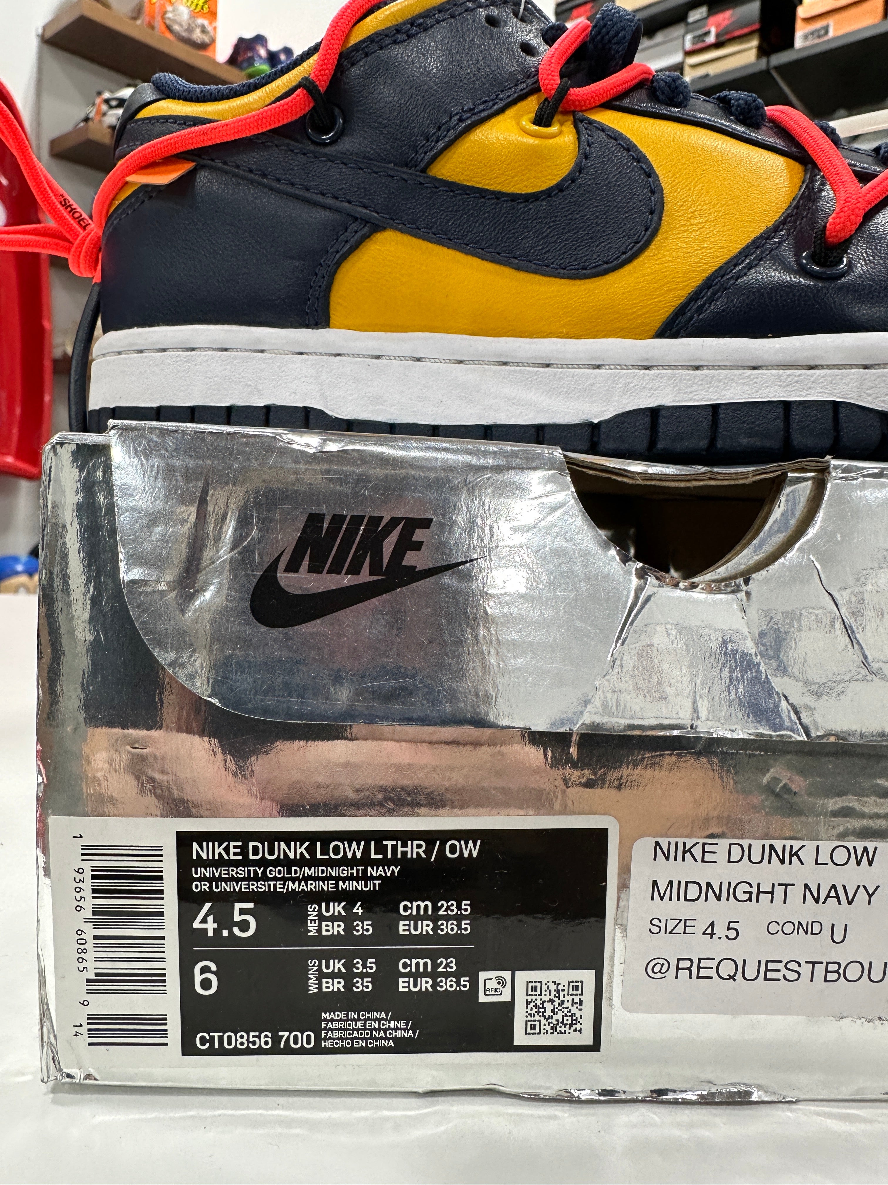 Off White x Nike Dunk Low Michigan Sz 4.5