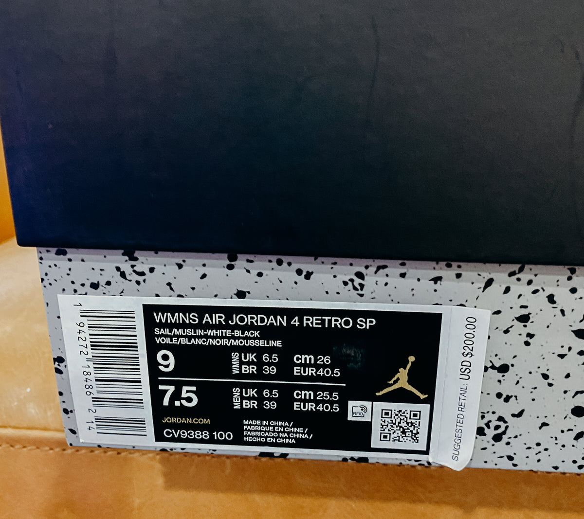 Jordan 4 Retro Off-White Sail Sz Women's 9 Mens 7.5