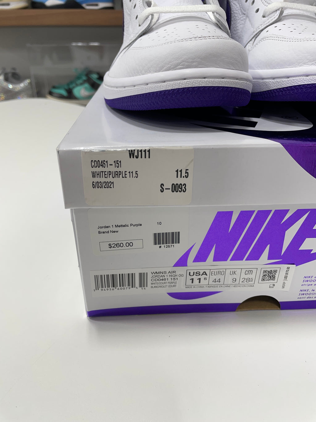 Jordan 1 Retro High Court Purple Sz Mens 10