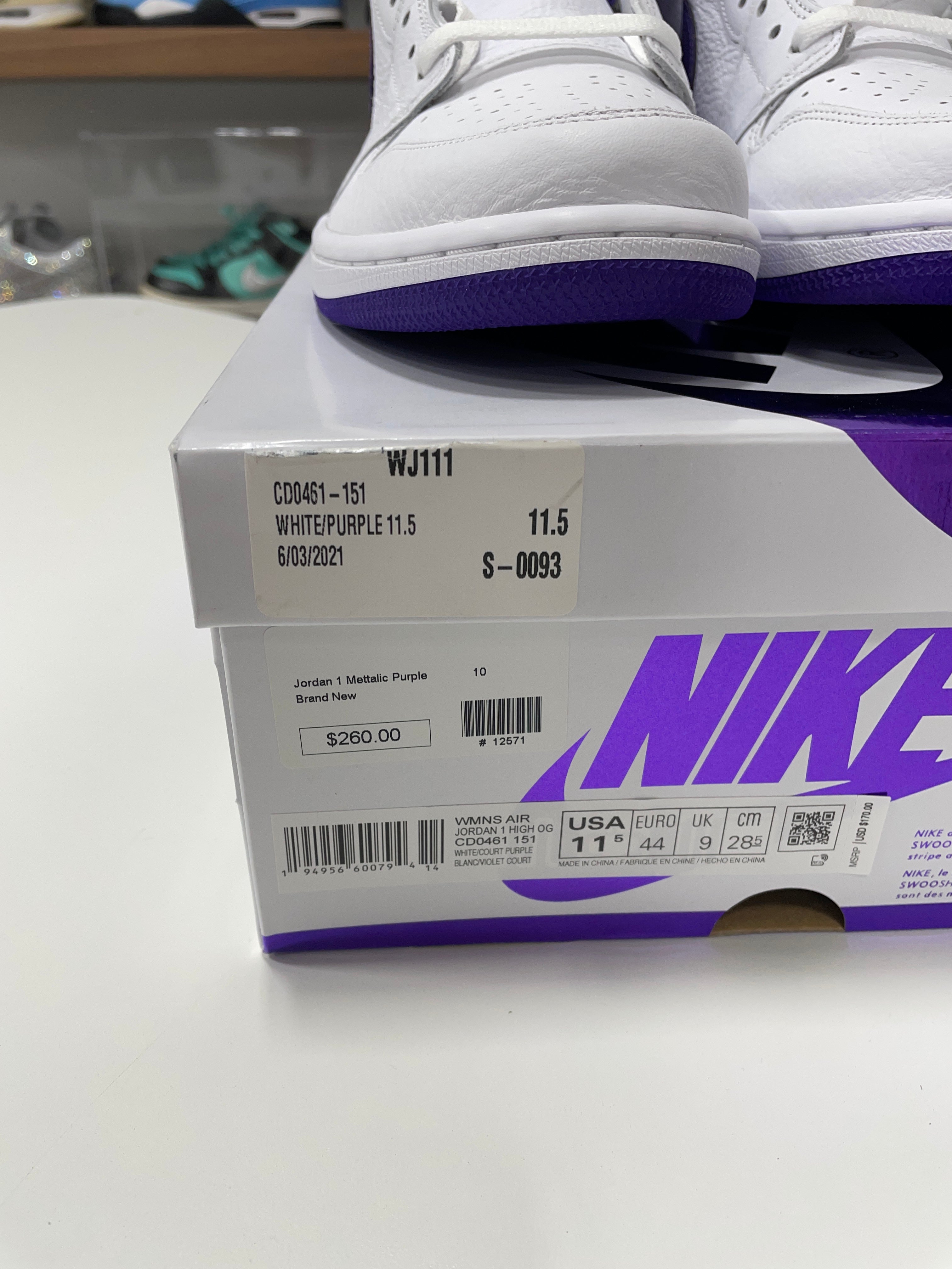 Jordan 1 Retro High Court Purple Sz Mens 10