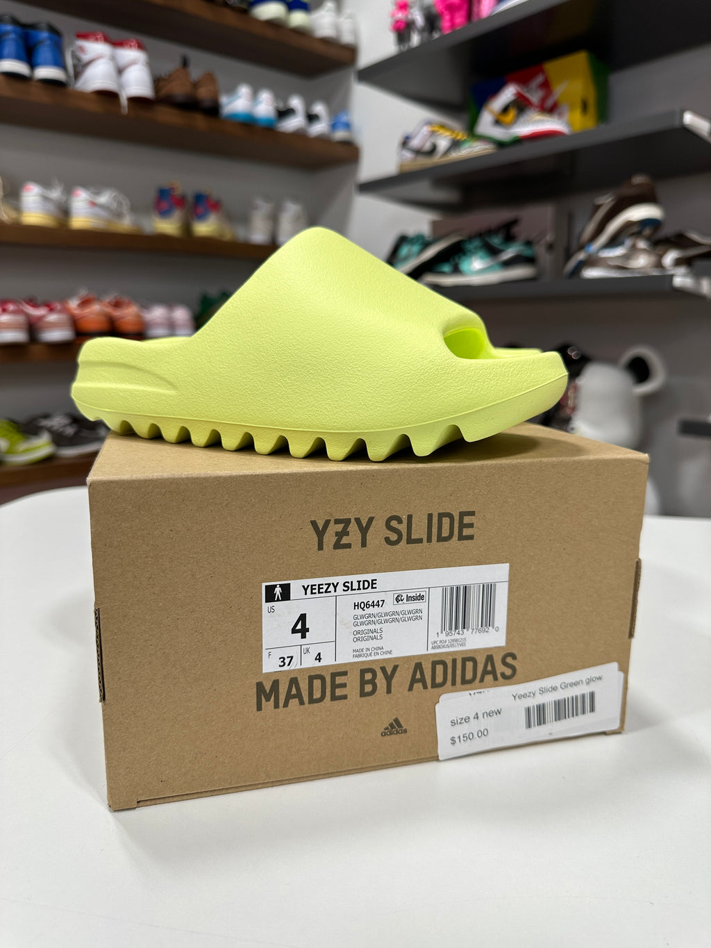 YZY Slide Green Glow Sz 4