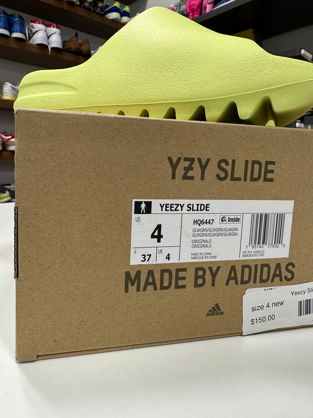 YZY Slide Green Glow Sz 4